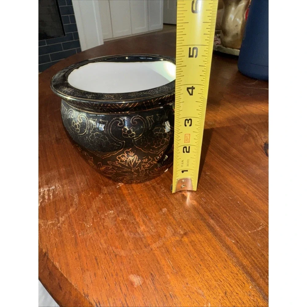Vintage Lemax Gold‎ Black Bowl Vase Decorative Piece RARE OLA50